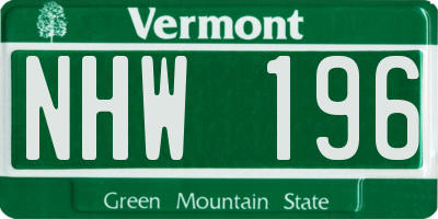 VT license plate NHW196