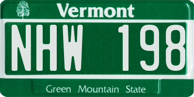VT license plate NHW198