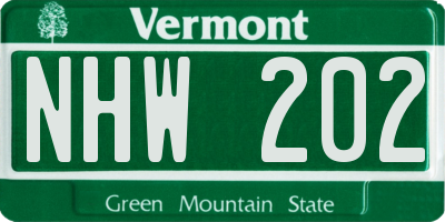 VT license plate NHW202