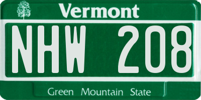 VT license plate NHW208