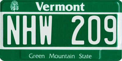 VT license plate NHW209
