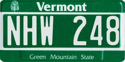 VT license plate NHW248