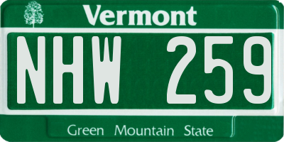 VT license plate NHW259