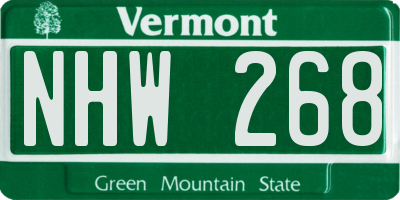 VT license plate NHW268