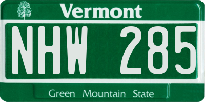 VT license plate NHW285