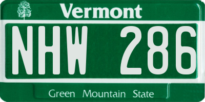 VT license plate NHW286