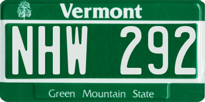 VT license plate NHW292