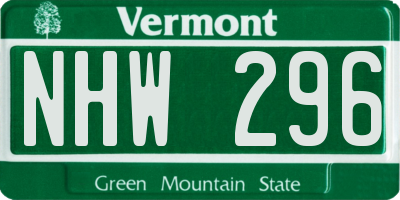 VT license plate NHW296