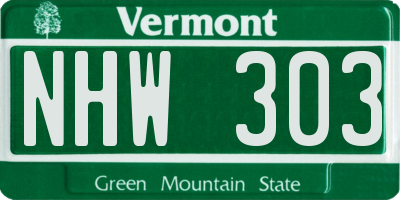 VT license plate NHW303