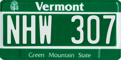 VT license plate NHW307