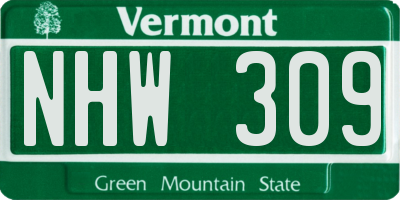 VT license plate NHW309