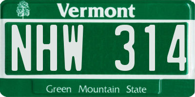 VT license plate NHW314