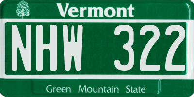VT license plate NHW322
