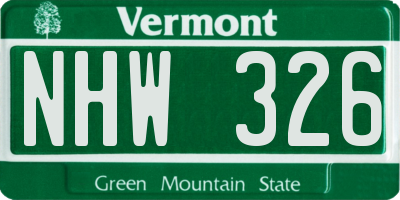 VT license plate NHW326