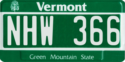 VT license plate NHW366