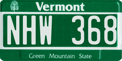 VT license plate NHW368