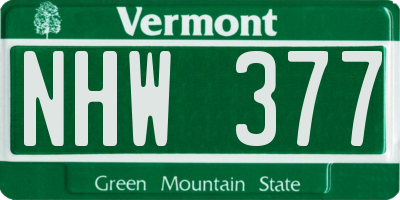 VT license plate NHW377