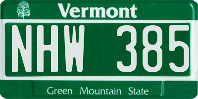 VT license plate NHW385