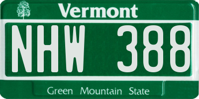 VT license plate NHW388