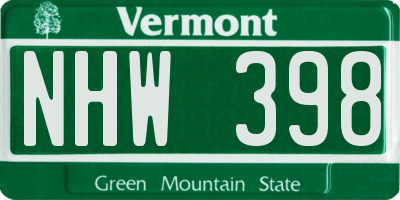 VT license plate NHW398