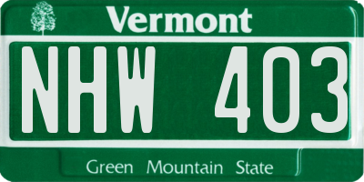 VT license plate NHW403
