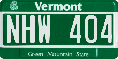 VT license plate NHW404