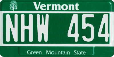 VT license plate NHW454
