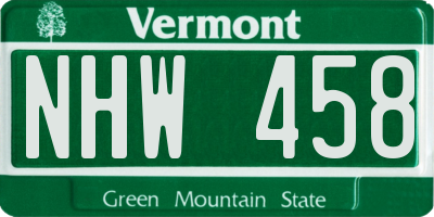VT license plate NHW458