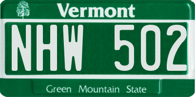 VT license plate NHW502