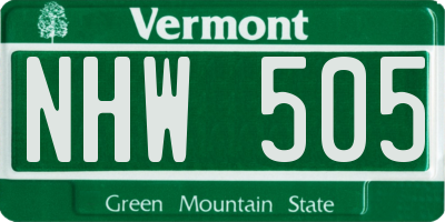 VT license plate NHW505