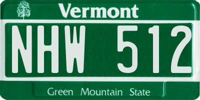 VT license plate NHW512