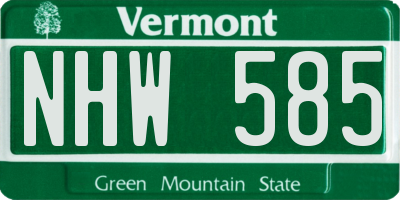 VT license plate NHW585