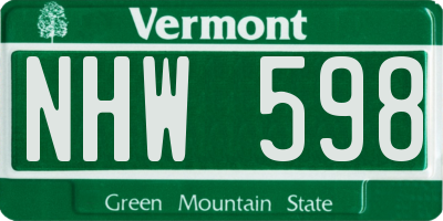 VT license plate NHW598