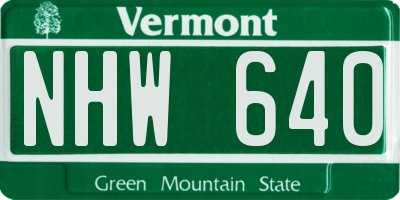 VT license plate NHW640