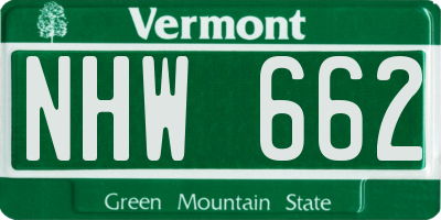 VT license plate NHW662