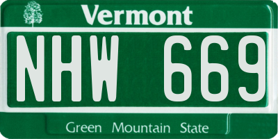 VT license plate NHW669