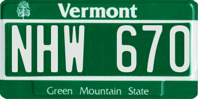 VT license plate NHW670