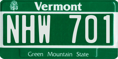 VT license plate NHW701