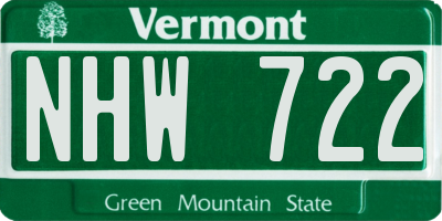 VT license plate NHW722