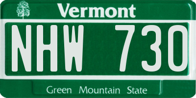 VT license plate NHW730