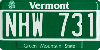 VT license plate NHW731