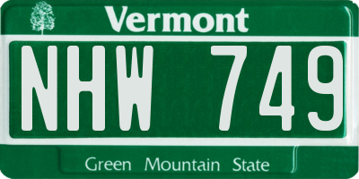 VT license plate NHW749