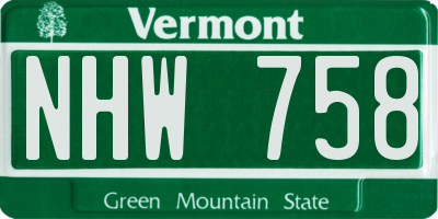 VT license plate NHW758