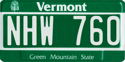 VT license plate NHW760