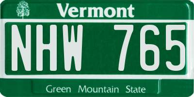 VT license plate NHW765