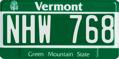 VT license plate NHW768