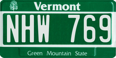 VT license plate NHW769