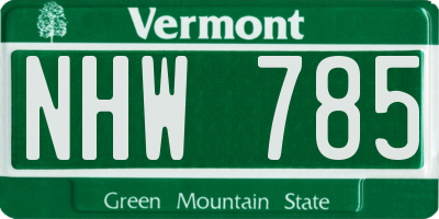 VT license plate NHW785