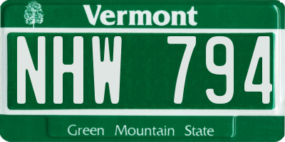 VT license plate NHW794