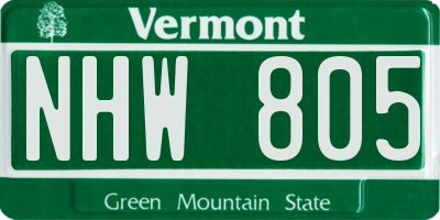 VT license plate NHW805